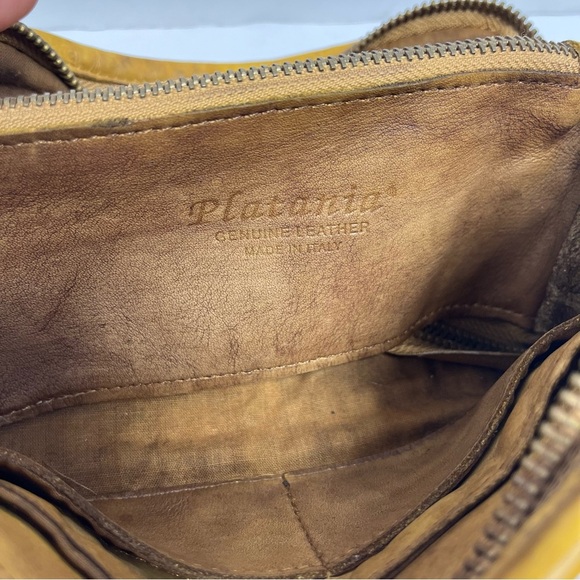 Platania Wallet Tan Italian Leather Woven Studded Wristlet Clutch- Vintage - Picture 7 of 8